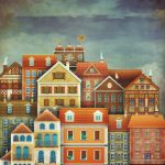 Group of houses along coast of river