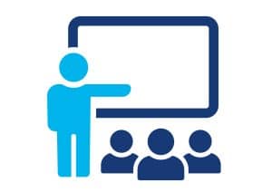 Training icon set. Training, conference, presentation, teacher, classroom, lesson, seminar, education symbol.